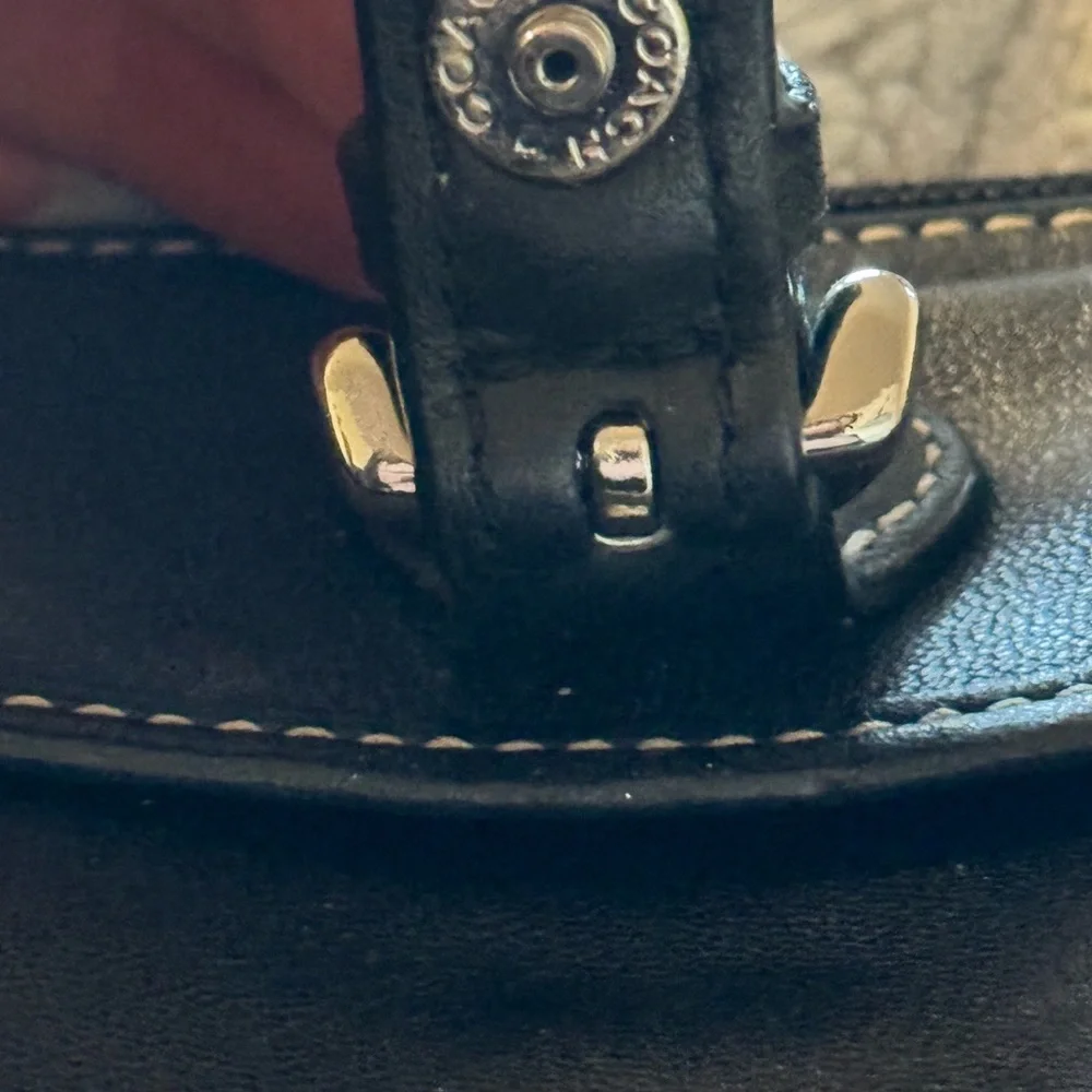 Coach Black Leather Wristlet Clutch with White Stitching